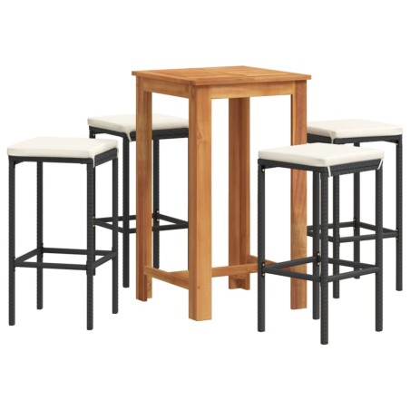 vidaXL Set Bar da Giardino 5 pz Nero in Legno Acacia e Polyrattan
