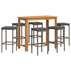 vidaXL Set Bar da Giardino 7 pz Grigio in Legno Acacia e Polyrattan