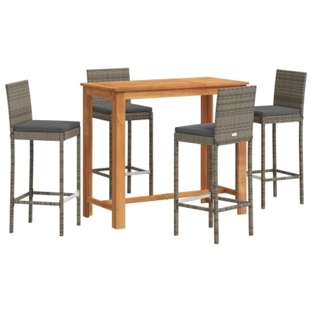 vidaXL Set Bar Giardino 5pz Grigio Legno Massello Acacia e Polyrattan