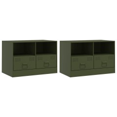 vidaXL Mobili TV 2 pz Verde Oliva 67x39x44 cm in Acciaio