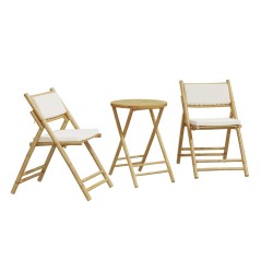 vidaXL Set da Bistrot Pieghevole 3 pz Cuscini Bianco Crema in Bambù
