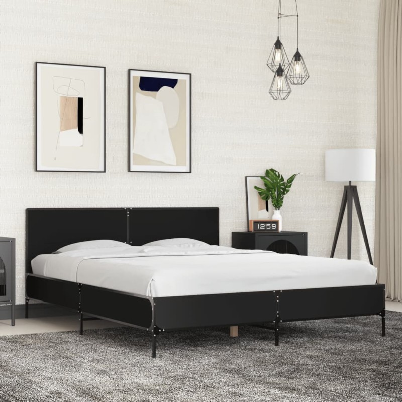 vidaXL Giroletto Nero 160x200 cm in Legno Multistrato e Metallo
