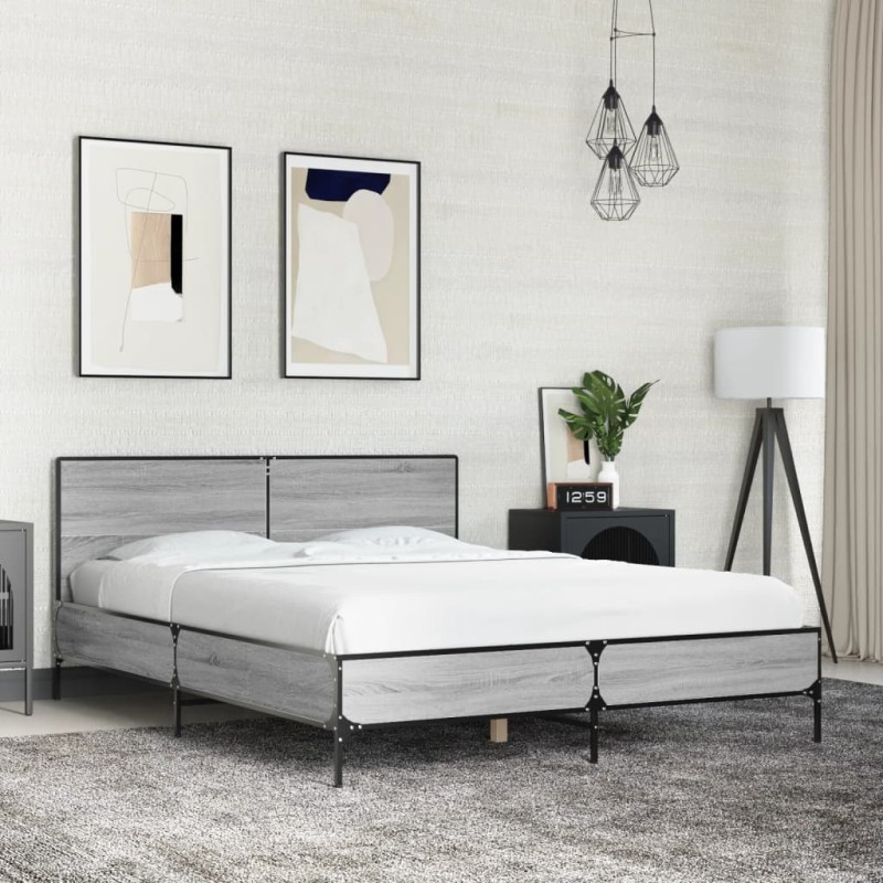 vidaXL Giroletto Grigio Sonoma 135x190 cm in Legno Multistrato Metallo