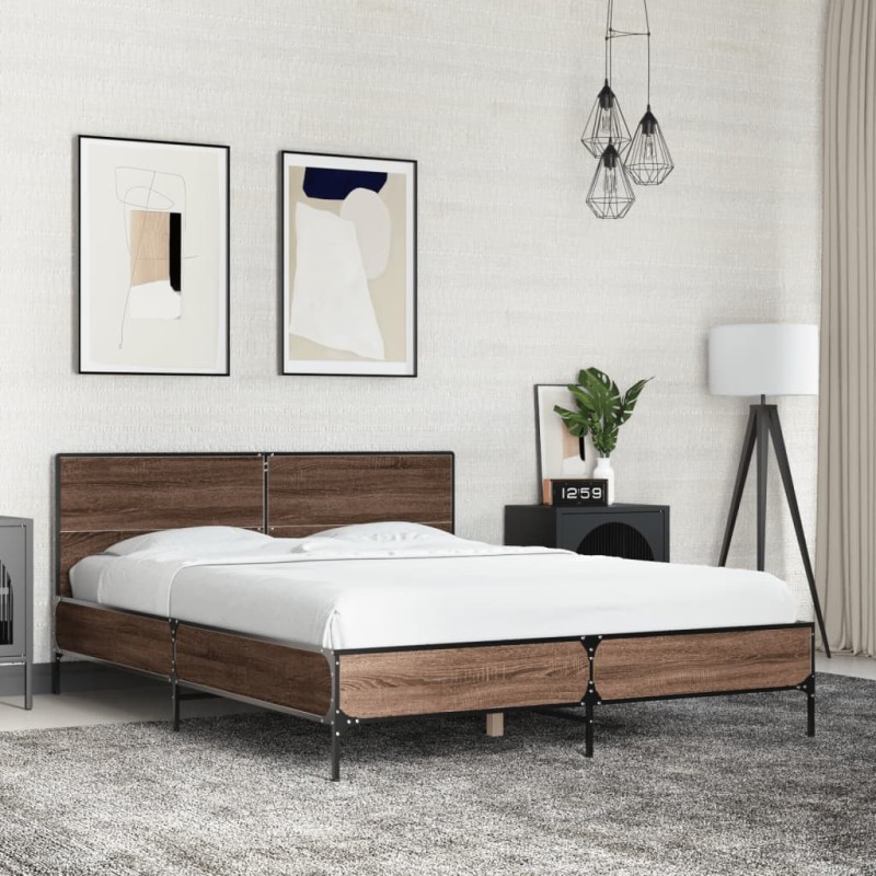 vidaXL Giroletto Rovere Marrone 120x190cm in Legno Multistrato Metallo vidaXL Giroletto Rovere Marrone 120x190cm in Legno Multistrato Metallo