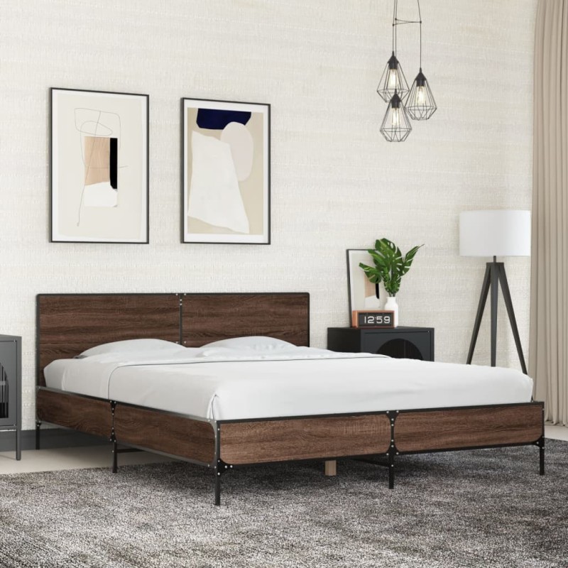 vidaXL Giroletto Rovere Marrone 160x200cm in Legno Multistrato Metallo vidaXL Giroletto Rovere Marrone 160x200cm in Legno Multistrato Metallo