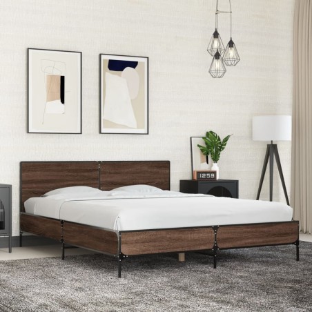 vidaXL Giroletto Rovere Marrone 160x200cm in Legno Multistrato Metallo
