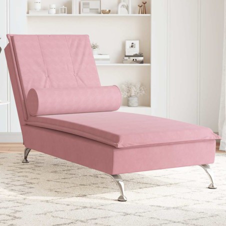 vidaXL Chaise Longue Massaggi con Cuscino Rosa in Velluto