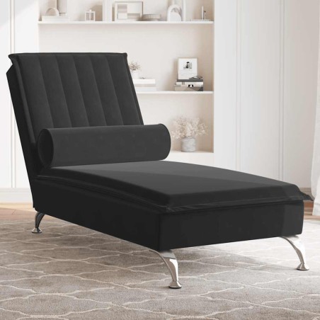 vidaXL Chaise Longue Massaggi con Cuscino a Rullo Nero in Velluto