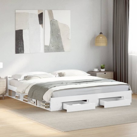 vidaXL Giroletto con Cassetti Bianco 200x200 cm in Legno Multistrato