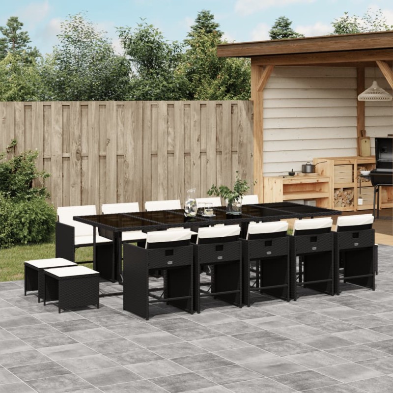 vidaXL Set da Pranzo da Giardino 15 pz con Cuscini Nero in Polyrattan vidaXL Set da Pranzo da Giardino 15 pz con Cuscini Nero in Polyrattan