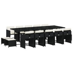 vidaXL Set da Pranzo da Giardino 15 pz con Cuscini Nero in Polyrattan