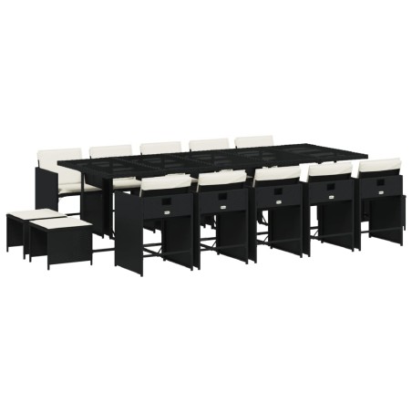 vidaXL Set da Pranzo da Giardino 15 pz con Cuscini Nero in Polyrattan