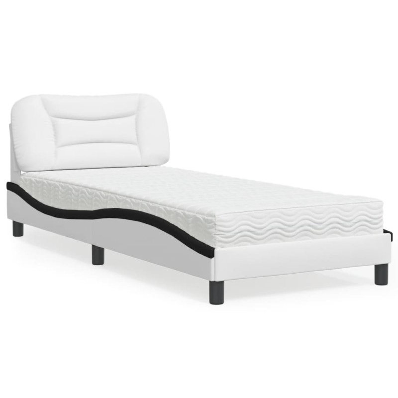 vidaXL Letto con Materasso Nero e Bianco 90x200 cm in Similpelle vidaXL Letto con Materasso Nero e Bianco 90x200 cm in Similpelle