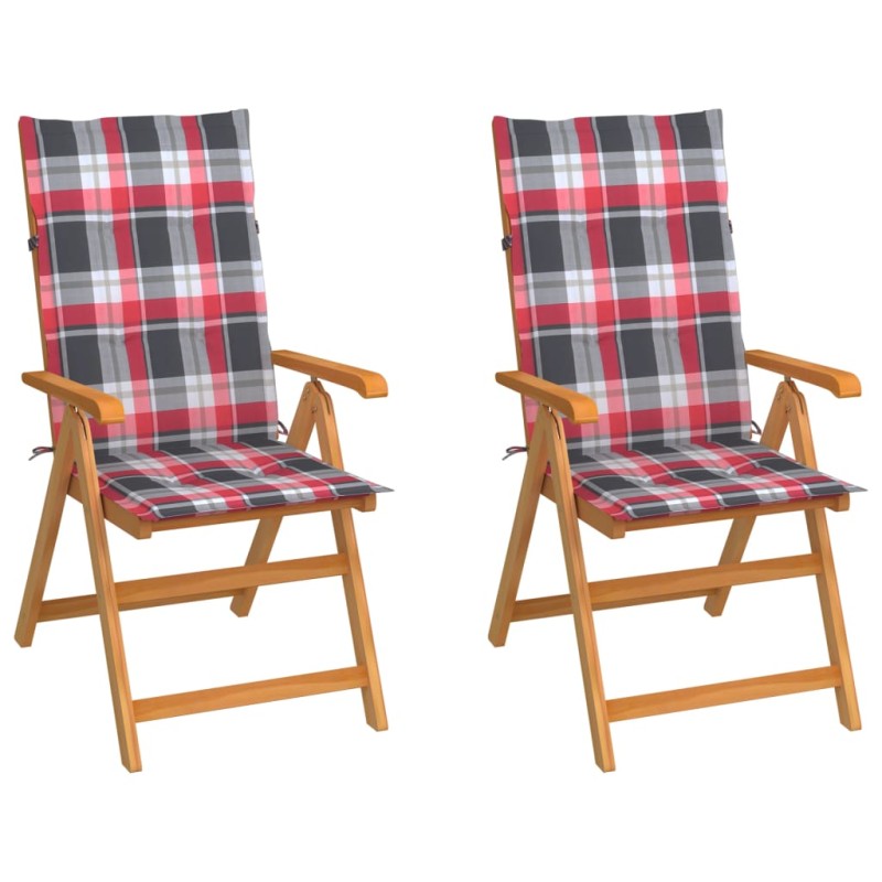 Sedie Giardino 2 pz con Cuscino Rosso a Quadri Massello di Teak Sedie Giardino 2 pz con Cuscino Rosso a Quadri Massello di Teak
