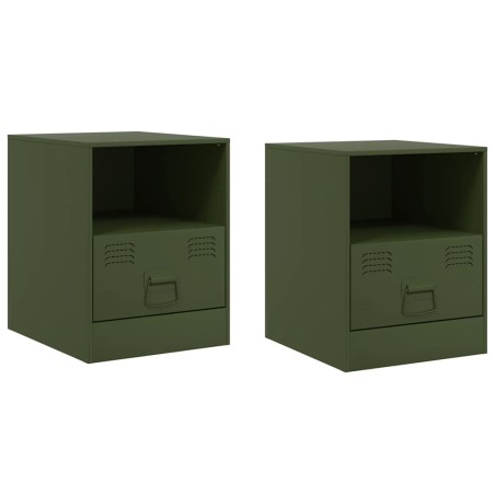 vidaXL Comodini 2 pz Verde Oliva 34,5x39x44 cm in Acciaio