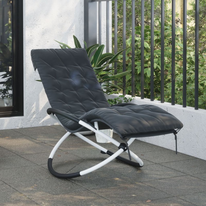 vidaXL Lettino Prendisole Geometrico con Cuscino Nero e Grigio Acciaio