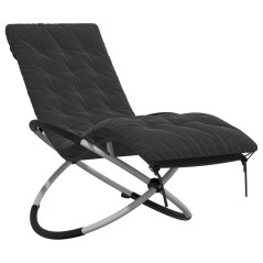 vidaXL Lettino Prendisole Geometrico con Cuscino Nero e Grigio Acciaio