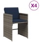vidaXL Sedie da Giardino con Cuscini 4pz Grigio in Polyrattan
