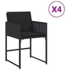 vidaXL Sedie da Giardino con Cuscini 4 pz Nere in Polyrattan