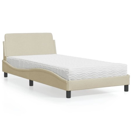 vidaXL Letto con Materasso Crema 100x200 cm in Tessuto