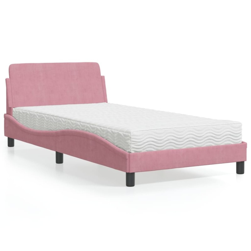 vidaXL Letto con Materasso Rosa 100x200 cm in Velluto vidaXL Letto con Materasso Rosa 100x200 cm in Velluto