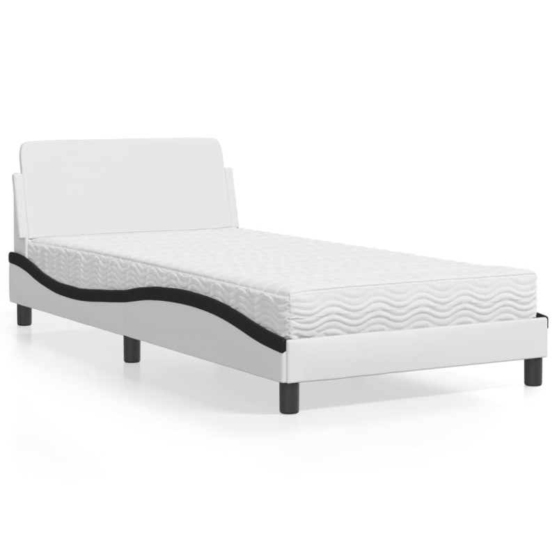 vidaXL Letto con Materasso Bianco e Nero 100x200 cm in Similpelle vidaXL Letto con Materasso Bianco e Nero 100x200 cm in Similpelle