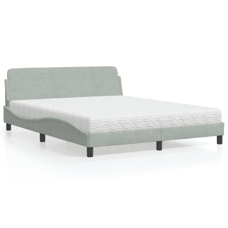 vidaXL Letto con Materasso Grigio Chiaro 160x200 cm in Velluto vidaXL Letto con Materasso Grigio Chiaro 160x200 cm in Velluto