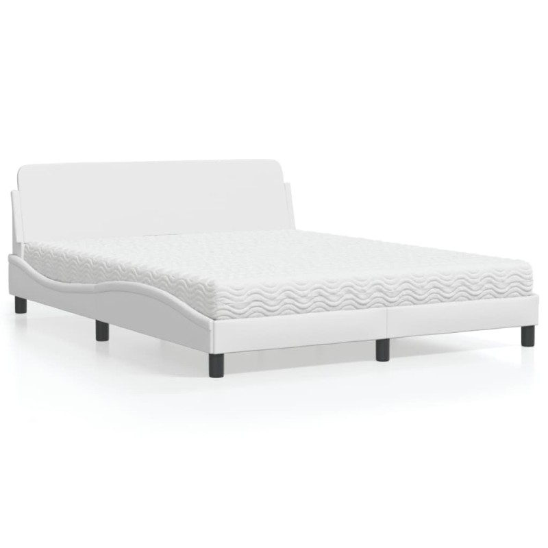 vidaXL Letto con Materasso Bianco 160x200 cm in Similpelle vidaXL Letto con Materasso Bianco 160x200 cm in Similpelle