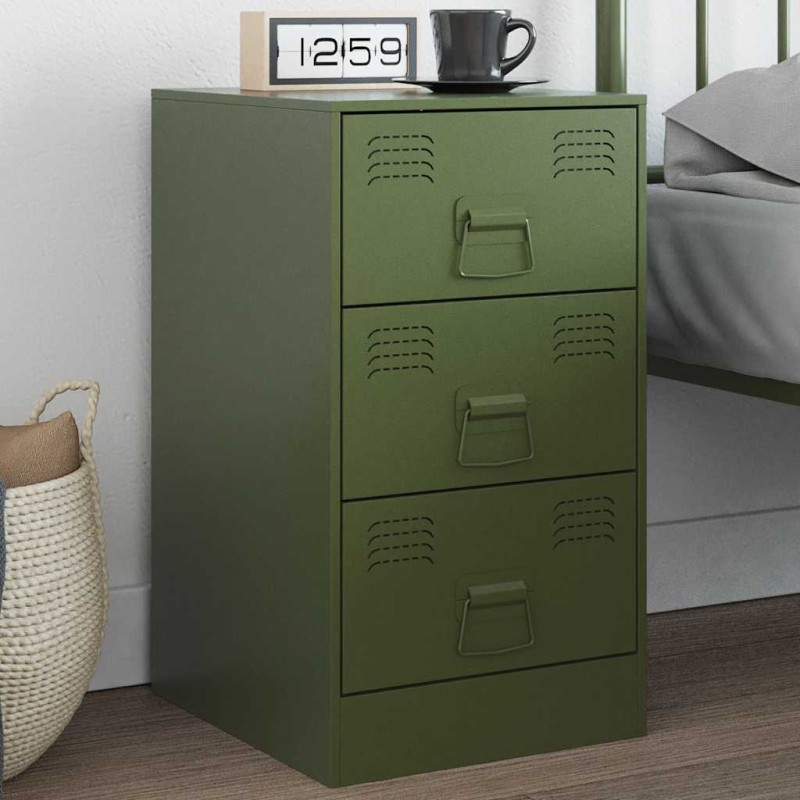 vidaXL Comodino Verde Oliva 34,5x39x62 cm in Acciaio vidaXL Comodino Verde Oliva 34,5x39x62 cm in Acciaio