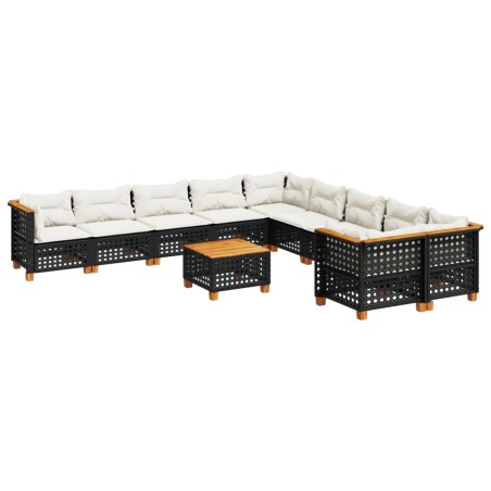 vidaXL Set Divani da Giardino 11 pz con Cuscini in Polyrattan Nero