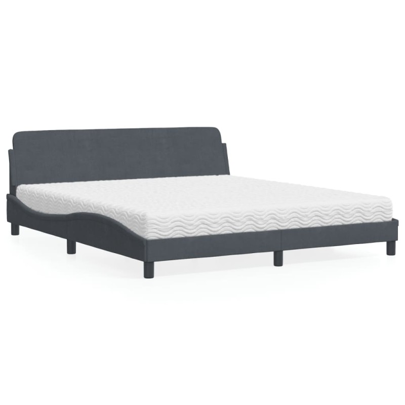 vidaXL Letto con Materasso Grigio Scuro 180x200 cm in Velluto vidaXL Letto con Materasso Grigio Scuro 180x200 cm in Velluto