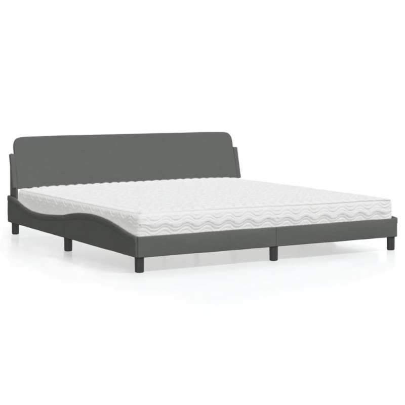 vidaXL Letto con Materasso Grigio Scuro 200x200 cm in Tessuto vidaXL Letto con Materasso Grigio Scuro 200x200 cm in Tessuto