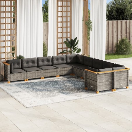 vidaXL Set Divano da Giardino 10 pz con Cuscini Grigio in Polyrattan