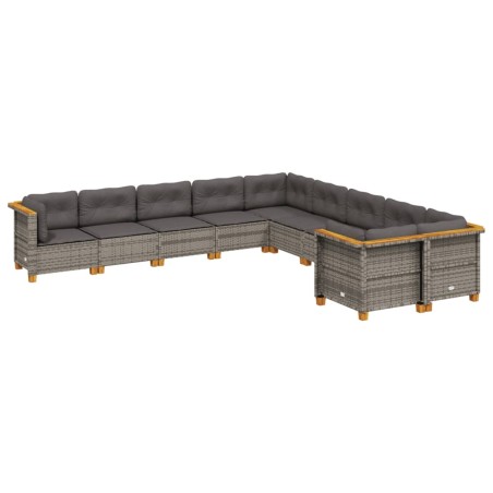 vidaXL Set Divano da Giardino 10 pz con Cuscini Grigio in Polyrattan