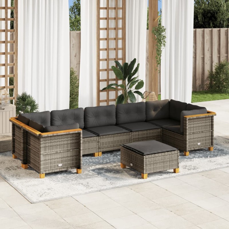 vidaXL Set Divano da Giardino 8 pz con Cuscini Grigio in Polyrattan vidaXL Set Divano da Giardino 8 pz con Cuscini Grigio in Polyrattan