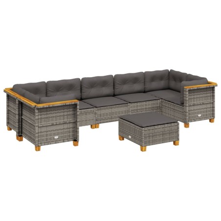 vidaXL Set Divano da Giardino 8 pz con Cuscini Grigio in Polyrattan