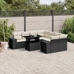 vidaXL Set Divani da Giardino 9 pz con Cuscini Nero in Polyrattan