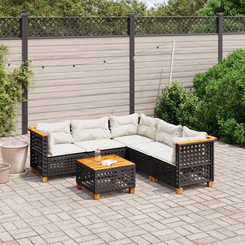 vidaXL Set Divano da Giardino 6 pz con Cuscini Nero in Polyrattan vidaXL Set Divano da Giardino 6 pz con Cuscini Nero in Polyrattan
