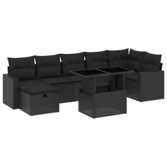 vidaXL Set Divani da Giardino con Cuscini 8 pz Nero in Polyrattan