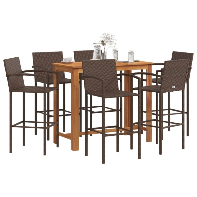 vidaXL Set Bar Giardino 7pz Marrone Legno Massello Acacia e Polyrattan vidaXL Set Bar Giardino 7pz Marrone Legno Massello Acacia e Polyrattan