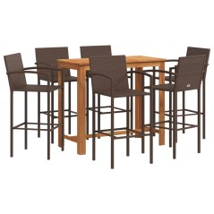 vidaXL Set Bar Giardino 7pz Marrone Legno Massello Acacia e Polyrattan