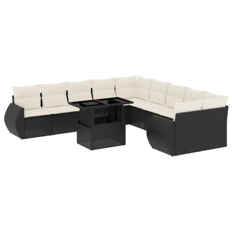 vidaXL Set Divani da Giardino 11 pz con Cuscini in Polyrattan Nero
