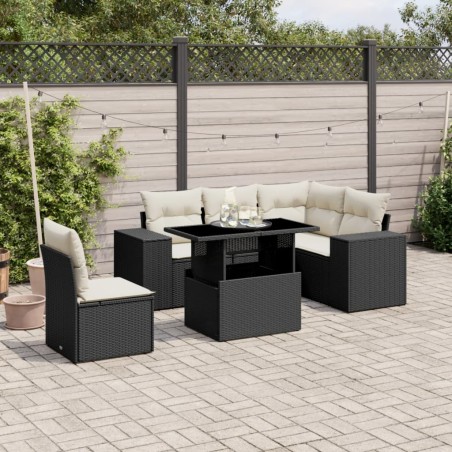 vidaXL Set Divano da Giardino 6 pz con Cuscini Nero in Polyrattan