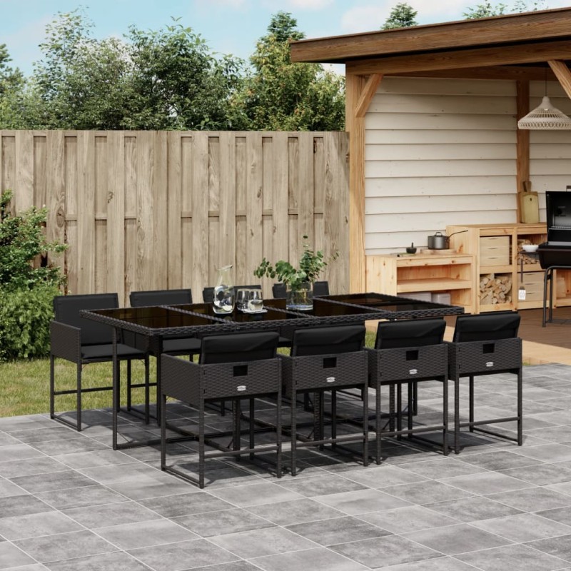 vidaXL Set da Pranzo da Giardino 9 pz con Cuscini Nero in Polyrattan vidaXL Set da Pranzo da Giardino 9 pz con Cuscini Nero in Polyrattan