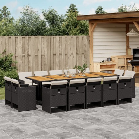 vidaXL Set da Pranzo da Giardino 15 pz con Cuscini Nero in Polyrattan
