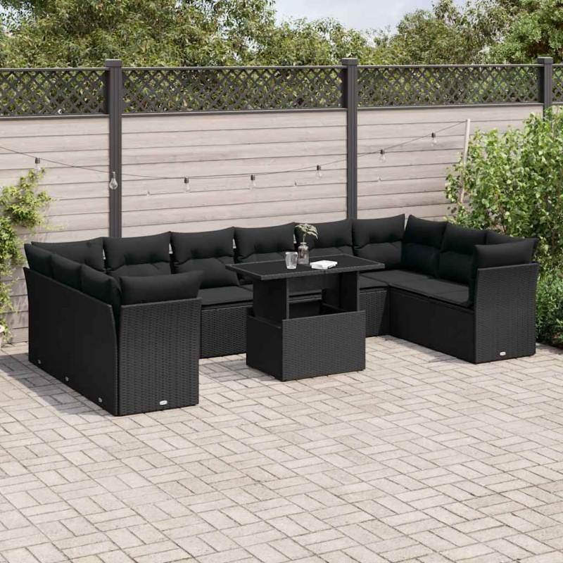 vidaXL Set Divani da Giardino 11 pz con Cuscini in Polyrattan Nero vidaXL Set Divani da Giardino 11 pz con Cuscini in Polyrattan Nero