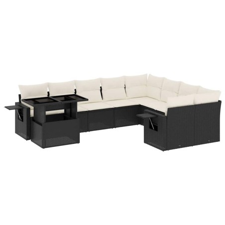 vidaXL Set Divani da Giardino 10pz con Cuscini in Polyrattan Nero