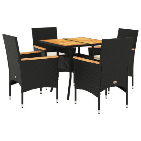 vidaXL Set Pranzo da Giardino 5 pz con Cuscini Nero Polyrattan Acacia