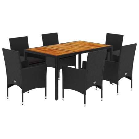 vidaXL Set Pranzo da Giardino 7 pz Nero con Cuscini Polyrattan Acacia