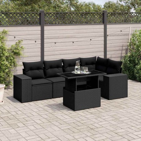 vidaXL Set Divano da Giardino 6 pz con Cuscini Nero in Polyrattan